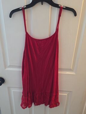 Red Lace-Hem Slip with Adjustable Spaghetti Straps